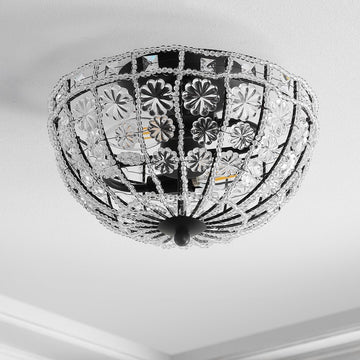 Billie 12" Crystal Flower Metal/Acrylic LED Semi Flush Mount - JONATHAN Y